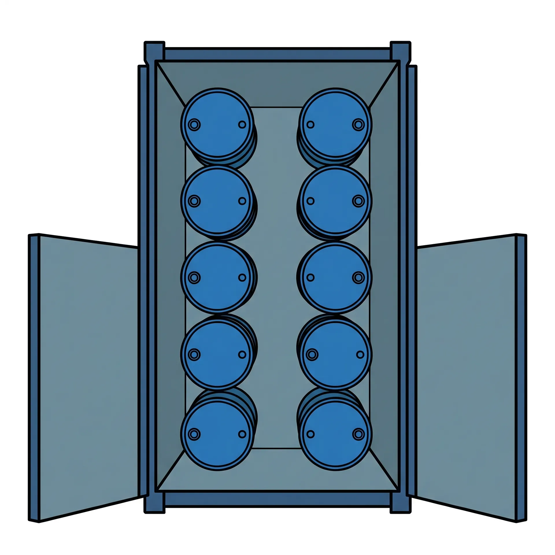 Mit Fässern beladener Container